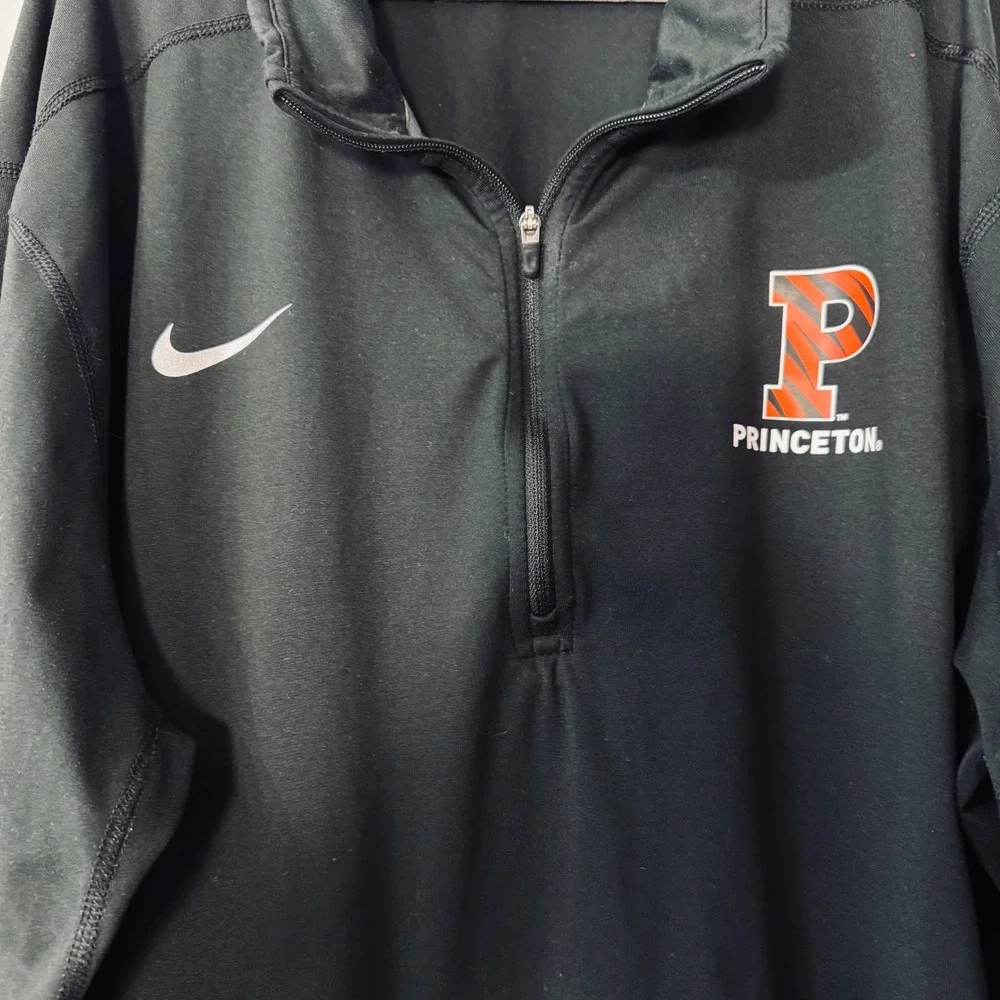 Nike Princeton Tigers Dri-FIT Sz XL Black 1/4 Zip Pullover Thumbholes Collegiate